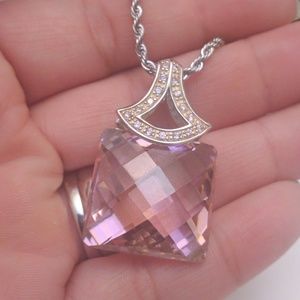 Vintage Pink Crystal SS Pendant With Chain